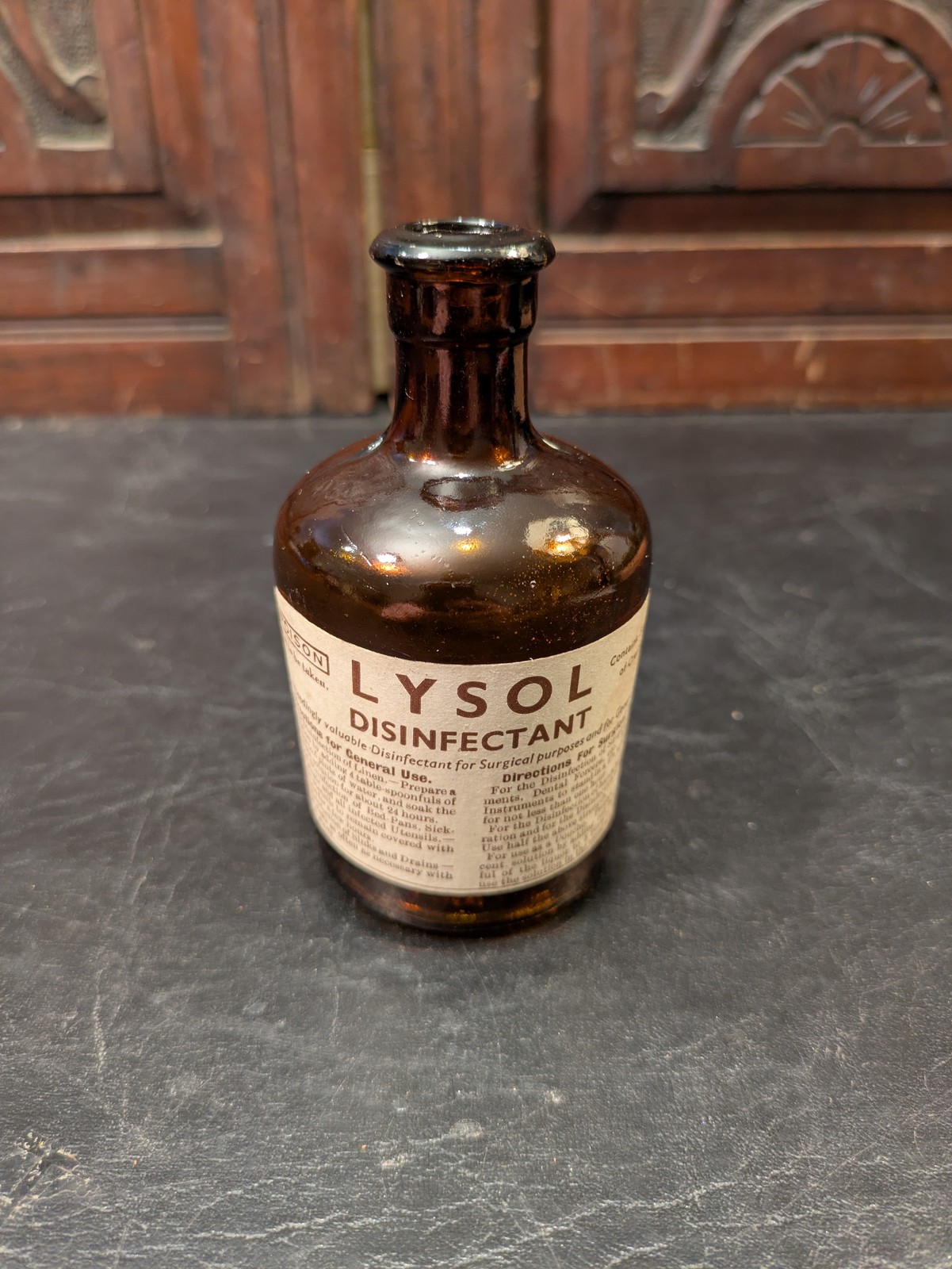 Antique Lysol Disinfectant Bottle – Amber Glass with Original Label– c.1915–1930
