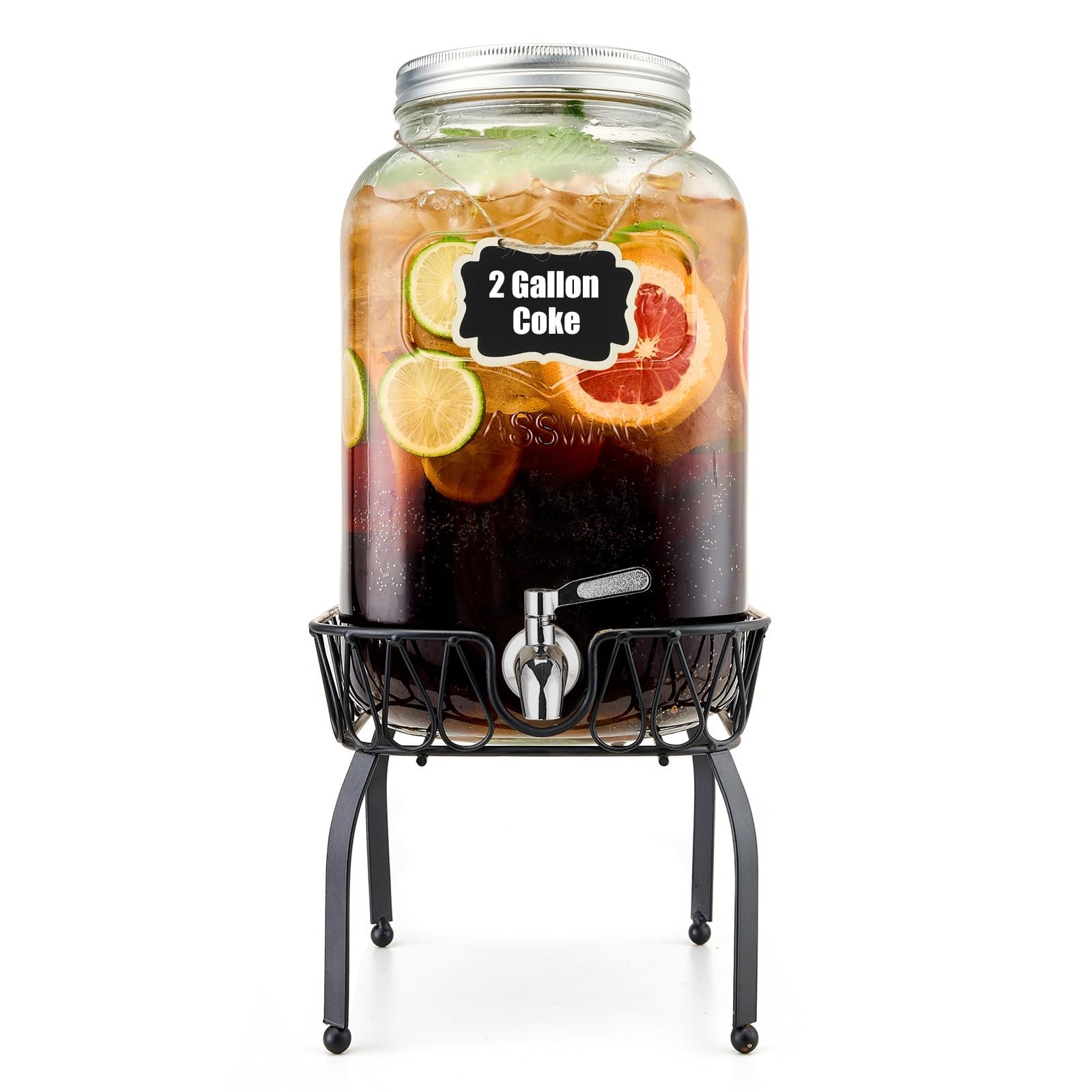 2 Gal Beverage Dispenser w/ Stand, Lid, 18/8 Stainless Steel Spigot