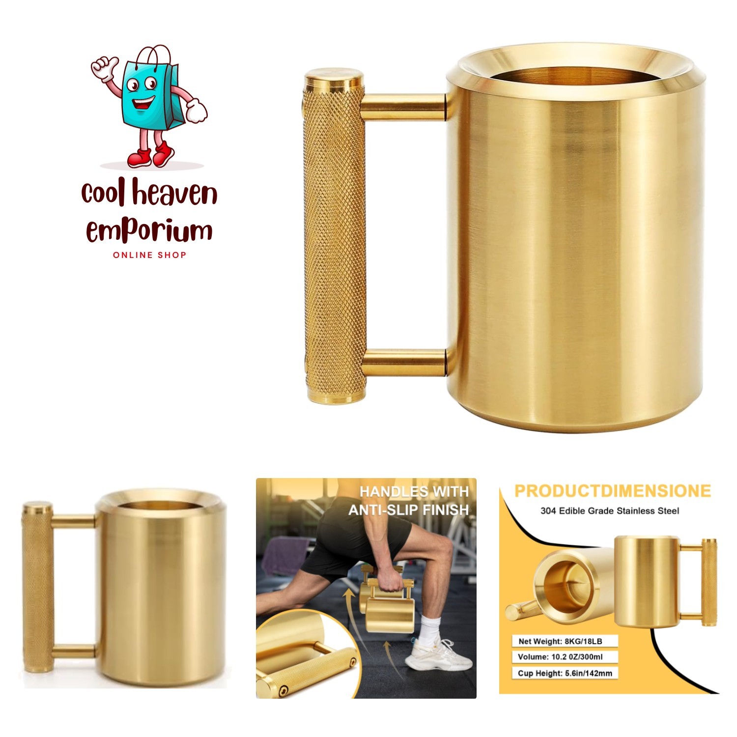 Heavy Mug 18LB/8KG 10 oz, Exercise and Fitness Dumbbells, 304 Stainless Steel...