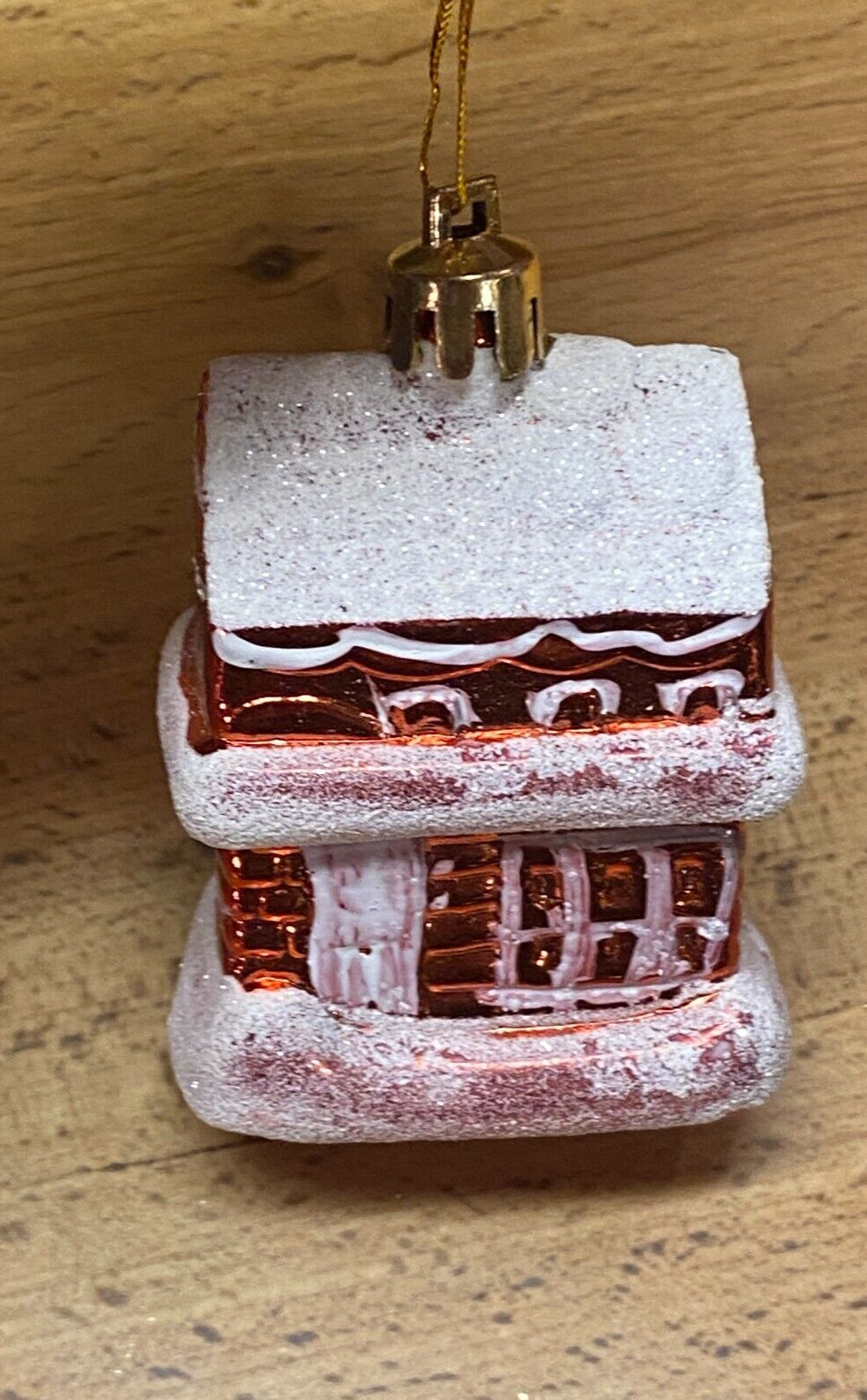 Vintage Shatterproof Red Flocked House Christmas Ornament 3"