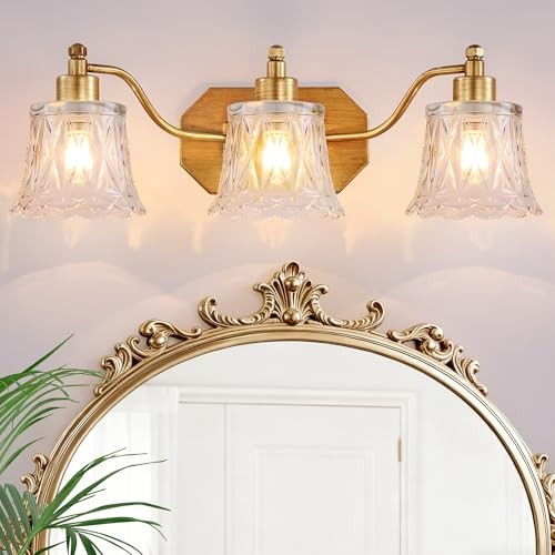 Vintage Bathroom Light Fixtures, 3-Light Vanity Light, Antique 3-Lights Gold