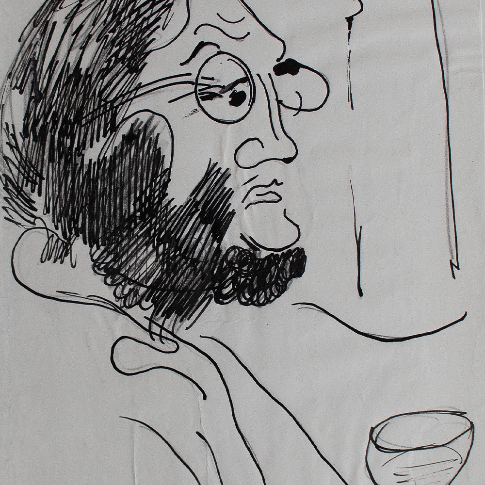 Karl Lotze Portrait of Man Portrait Eugen S. Humor Signed Ink Drawing 1956