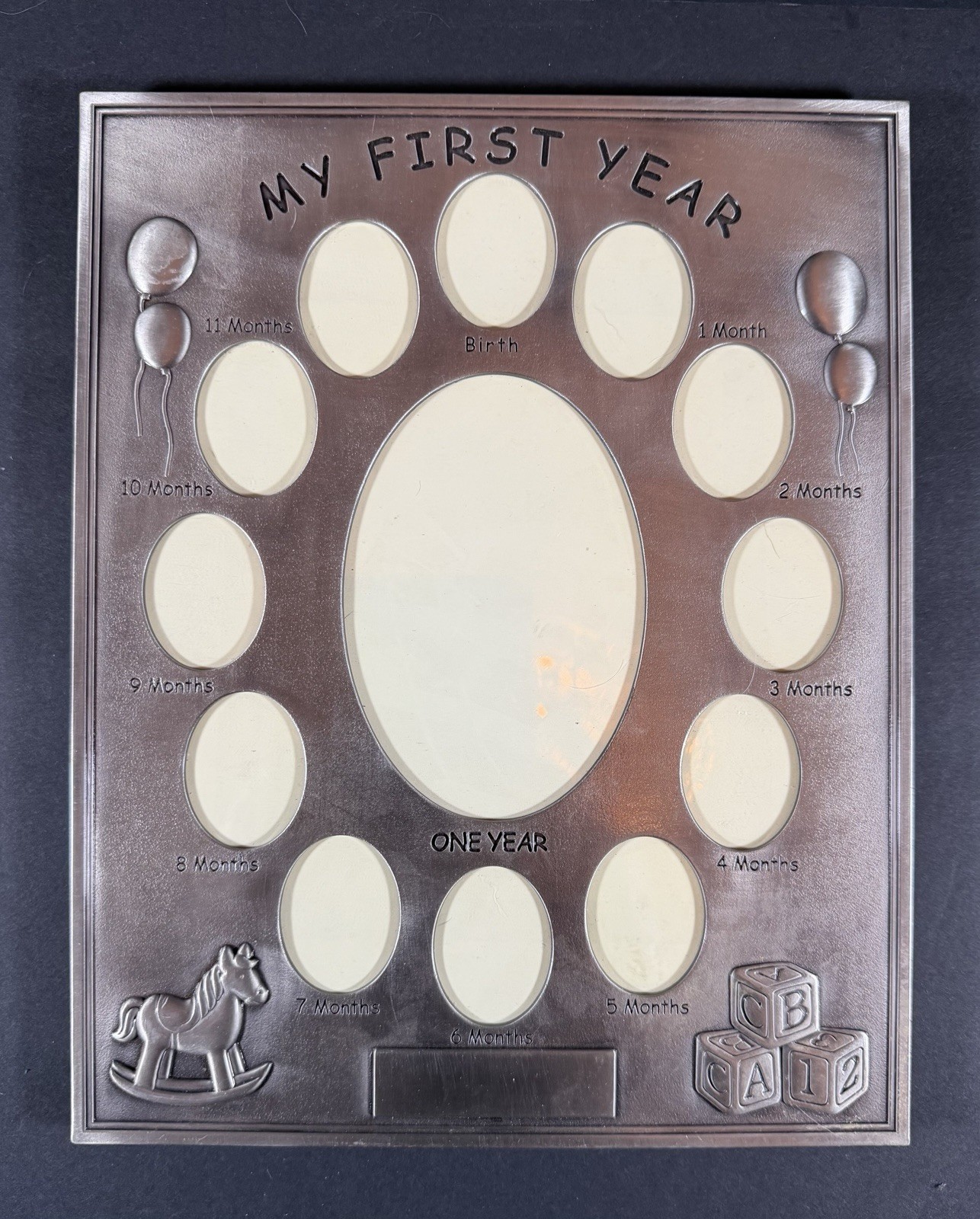 Collage Baby’s First Year Picture Frame Pewter 15"x 12" Vintage