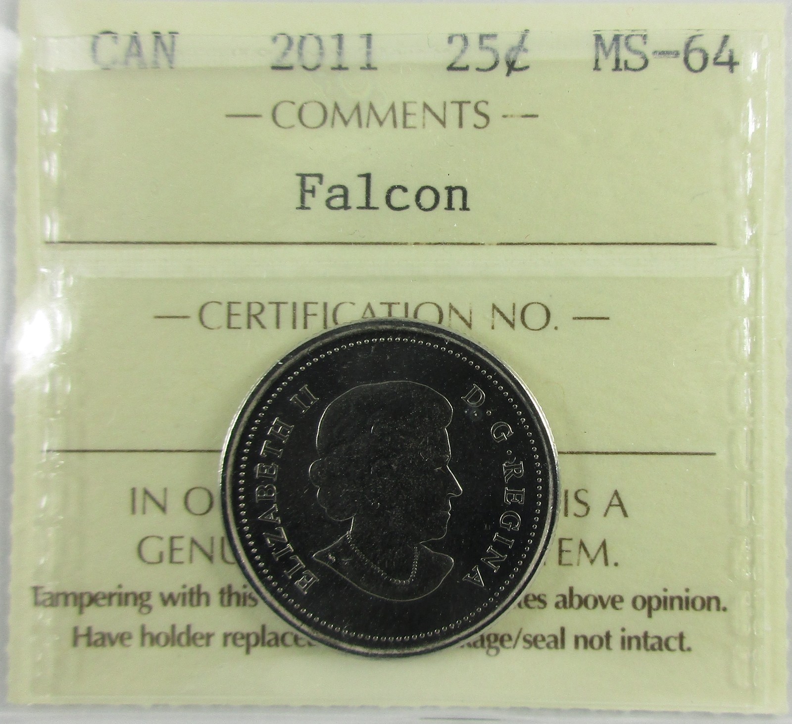 2011 Canada Twenty-Five Cent - Falcon - ICCS, MS-64