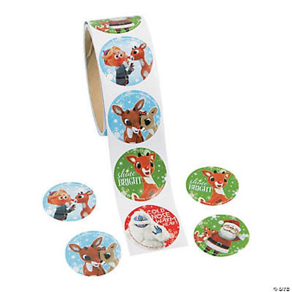 New Rudolph the Red-Nosed Reindeer Stickers Roll 100 Santa Bumble
