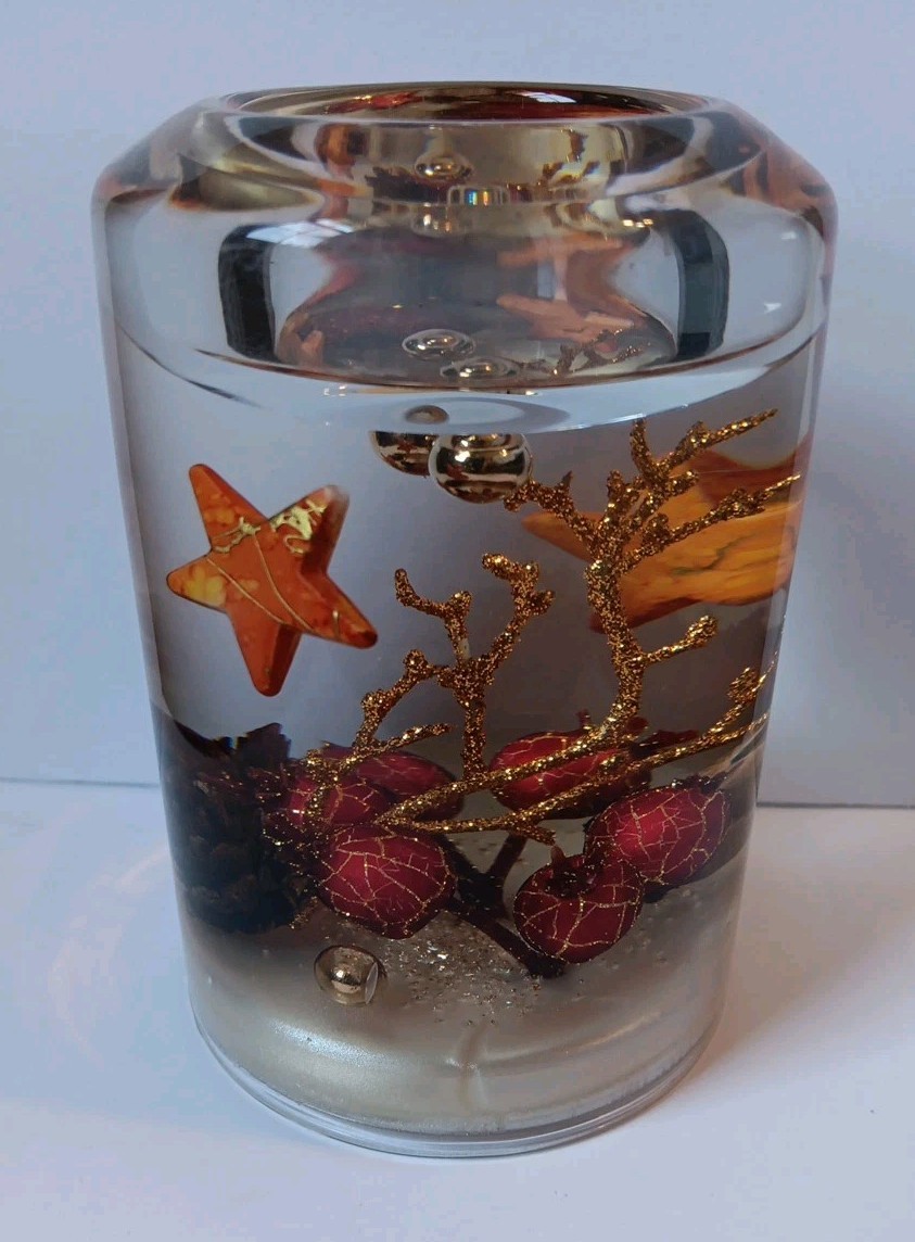 Gilde Dreamlight Votive Candle Holder, Christmas Berries, Pinecones, Stars, Gold