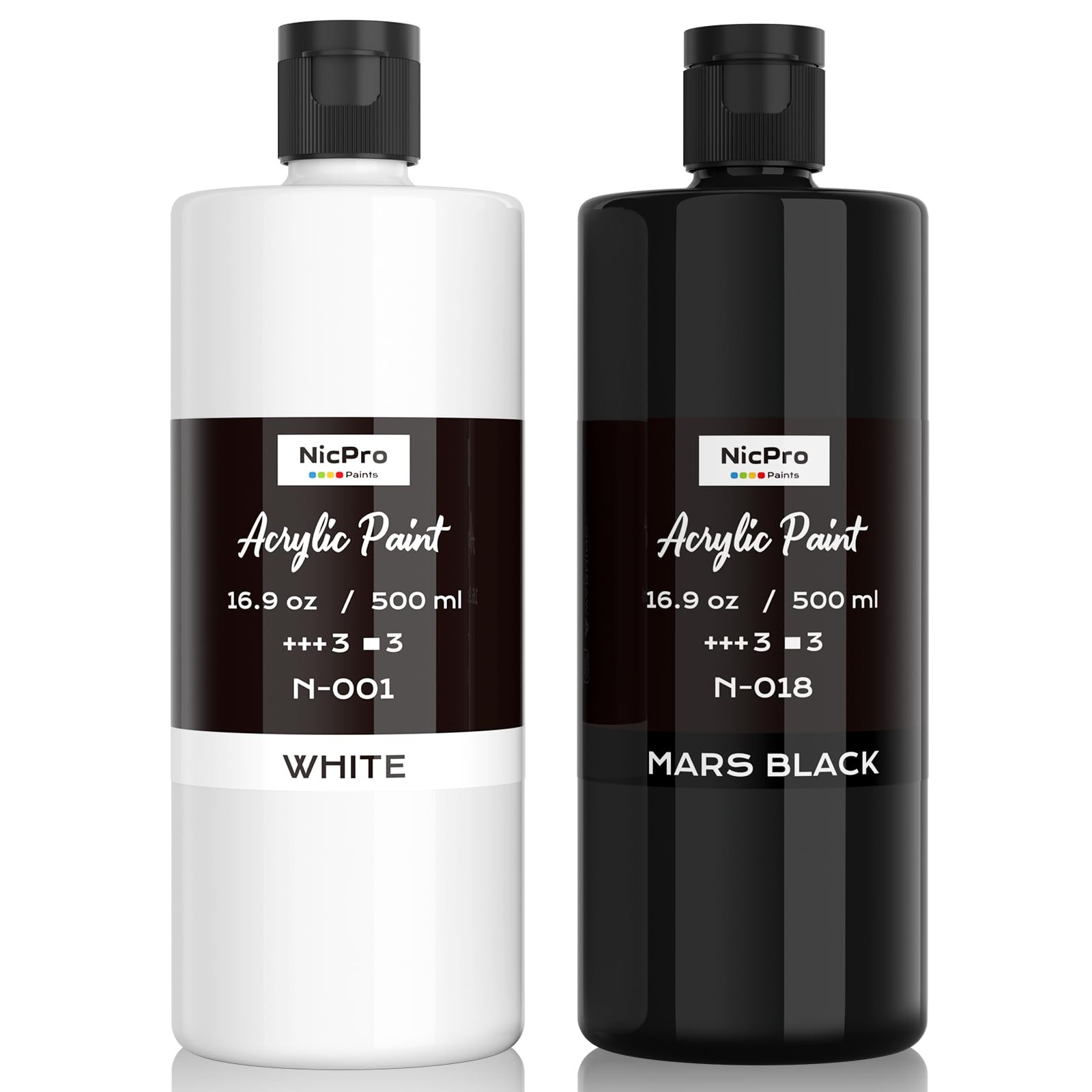 Nicpro White & Black 16.9oz/500ml Large Acrylic Paint Rich Pigments Non-Toxic