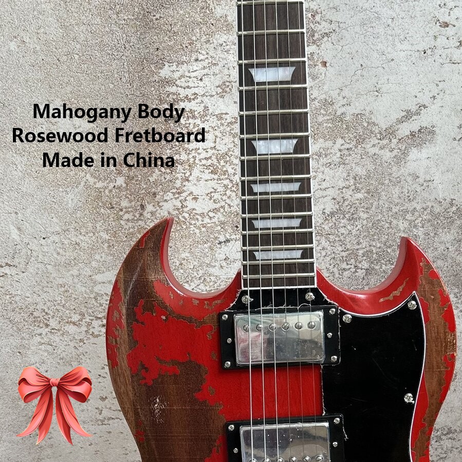 Custom Brand Vintage Electric Guitar: HH Pickups, Mahogany Neck, 22 Frets