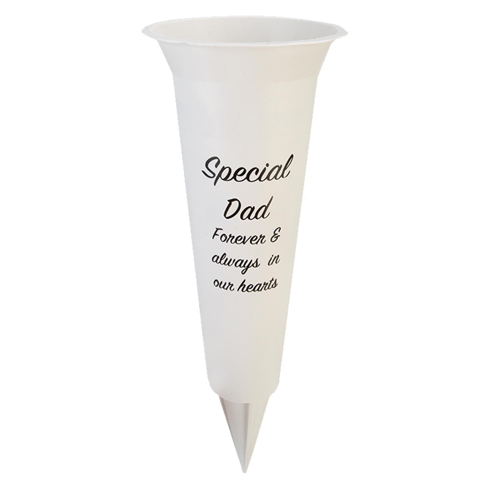 White Graveside Memorial Flower Spiked Vase with Wavy Edge - Special Dad