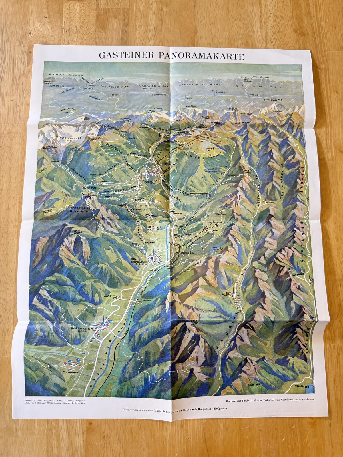 Vintage Gasteiner Panoramakarte Austria Badgastein Folding Alpine Panorama Map