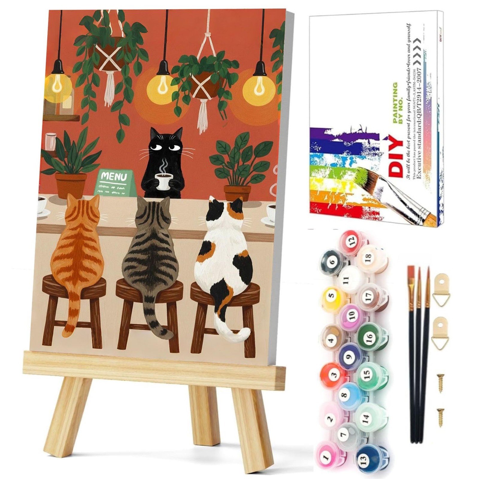 Framed Paint by Numbers Kit for Adults Beginner, Cats Paint by Numbers with Fram