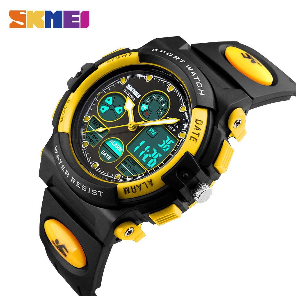 Dual Time Display Military Sports Watch with 5Bar Waterproof and Chrono for Kids
