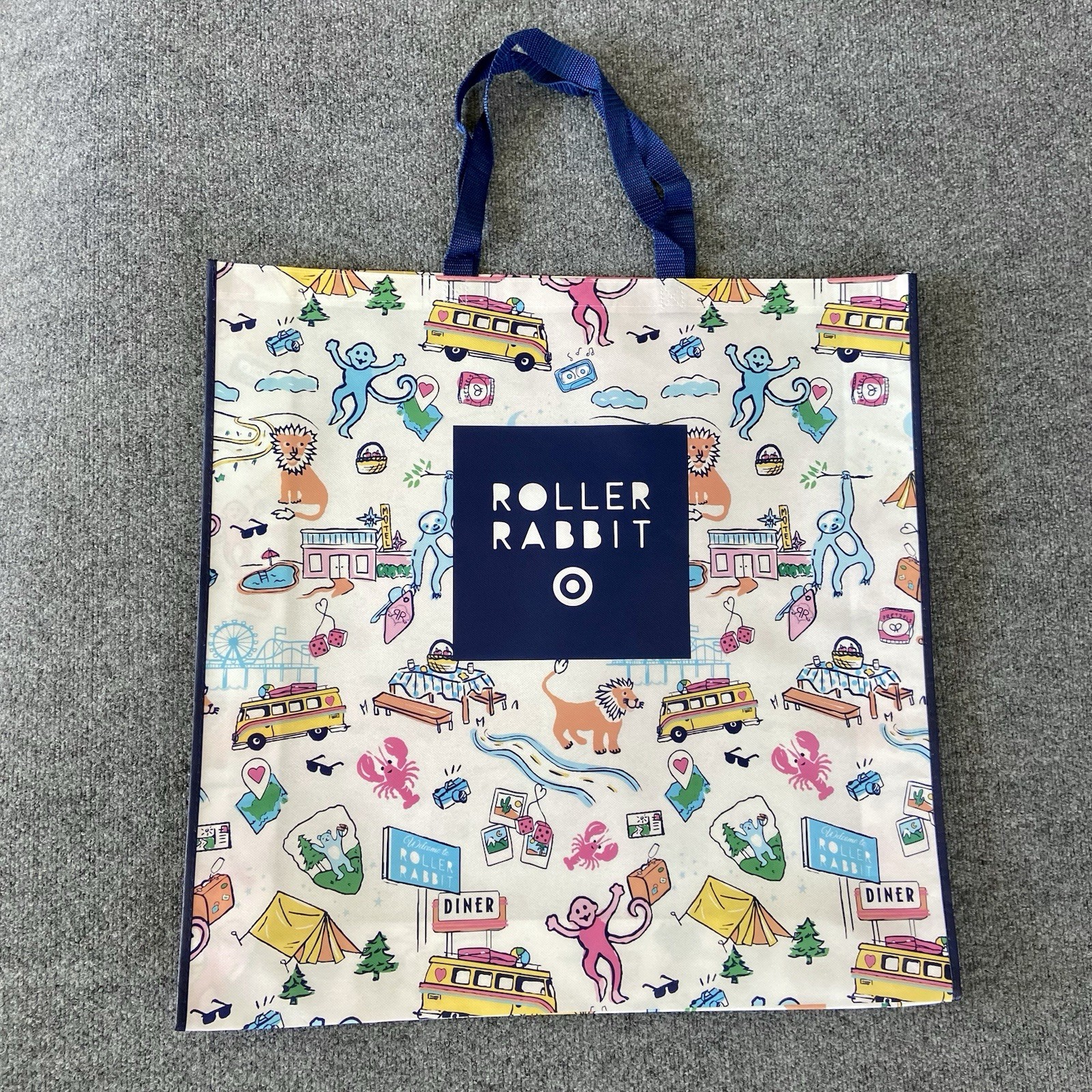 Roller Rabbit Foldable Reusable Shopping Bag Multicolor All-Over Tote