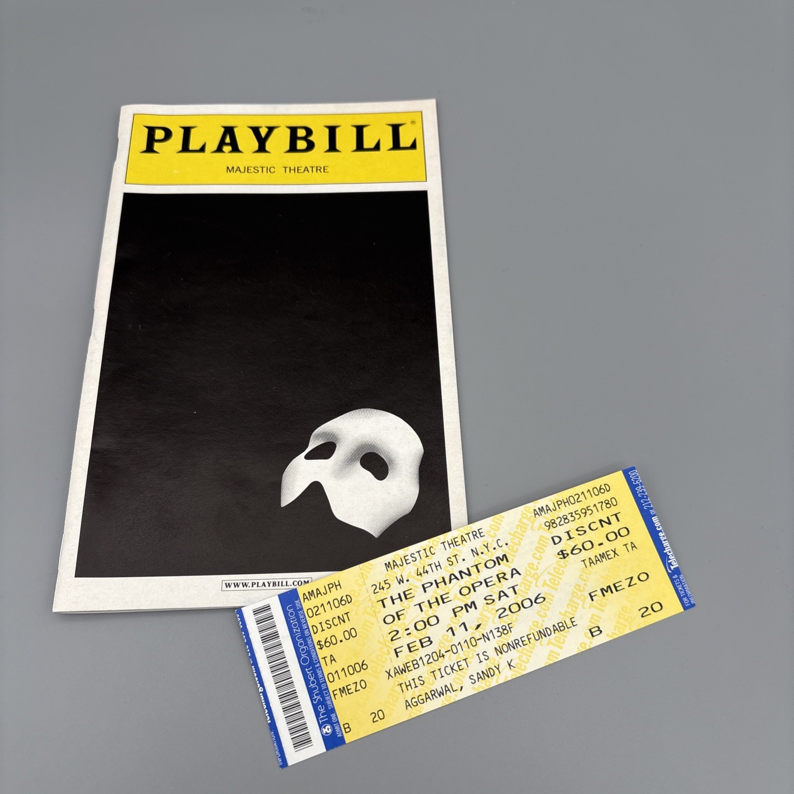 Phantom of the Opera Majestic Playbill Ticket McGillin Joseph Gleason Owen 2006
