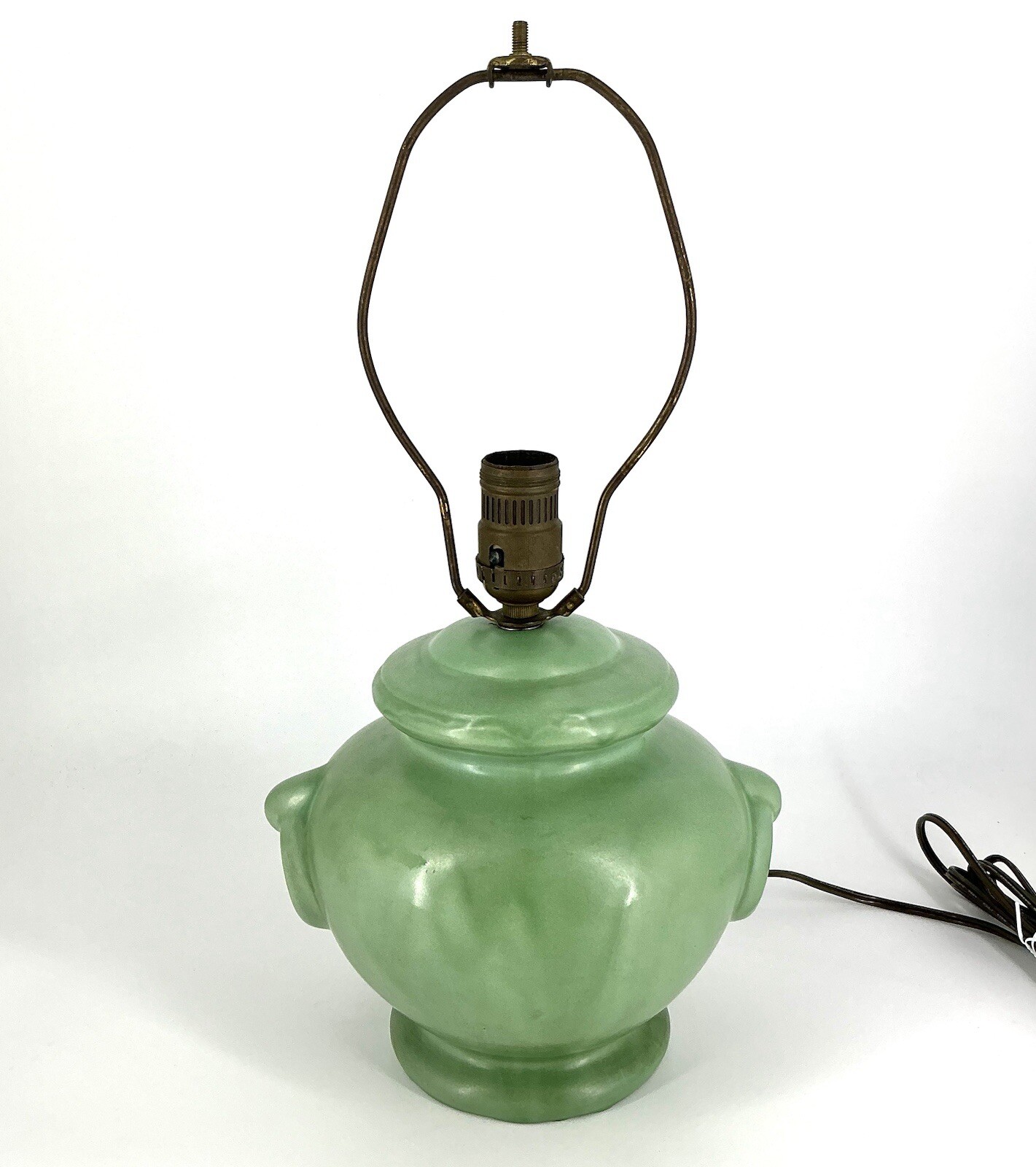 Vintage Stangl Pottery Table Lamp #609 Green Matte Glaze Handled