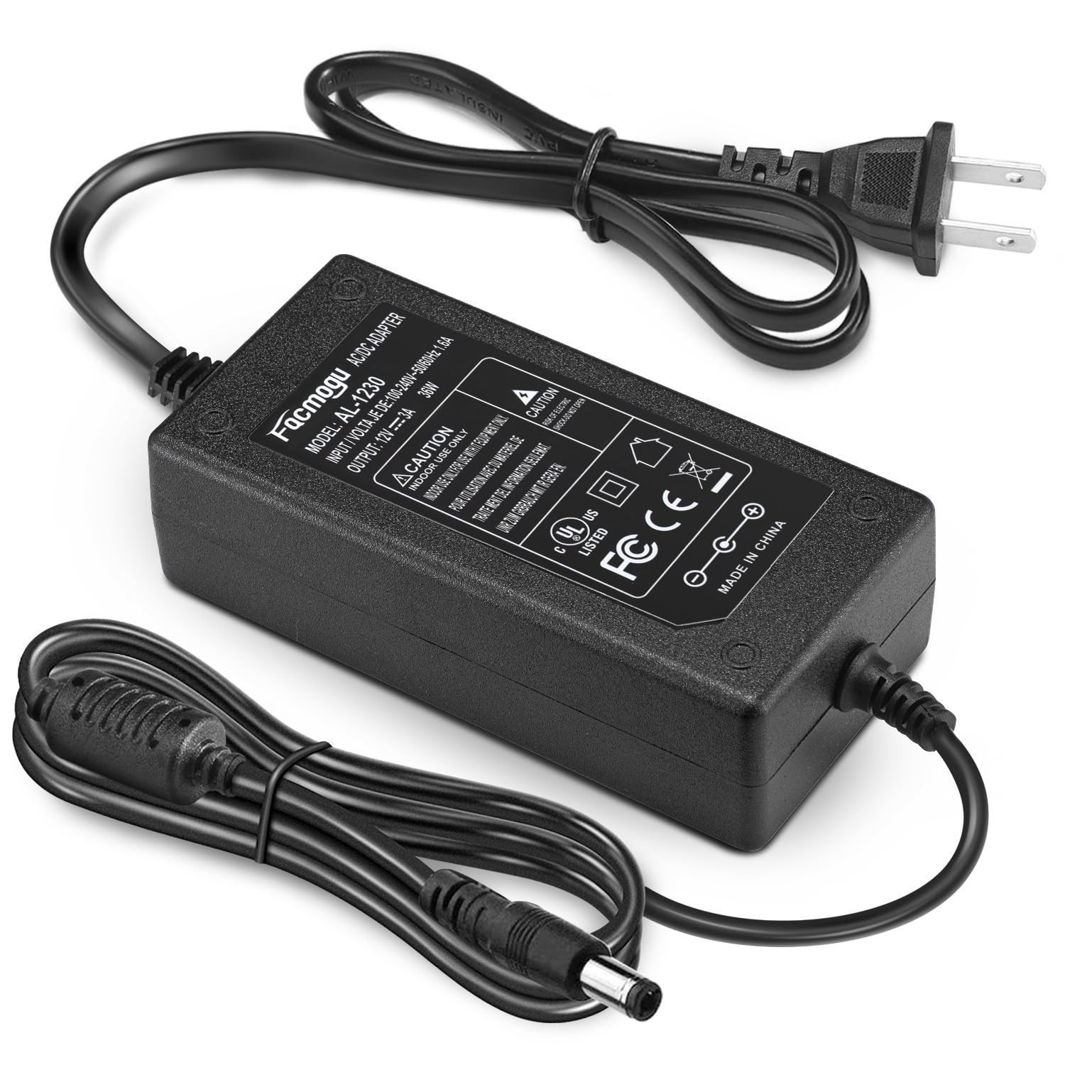 DC 12V 3A Power Adapter, 100-240V AC to DC 12V 3A 36W Power Suppy with Barrel...