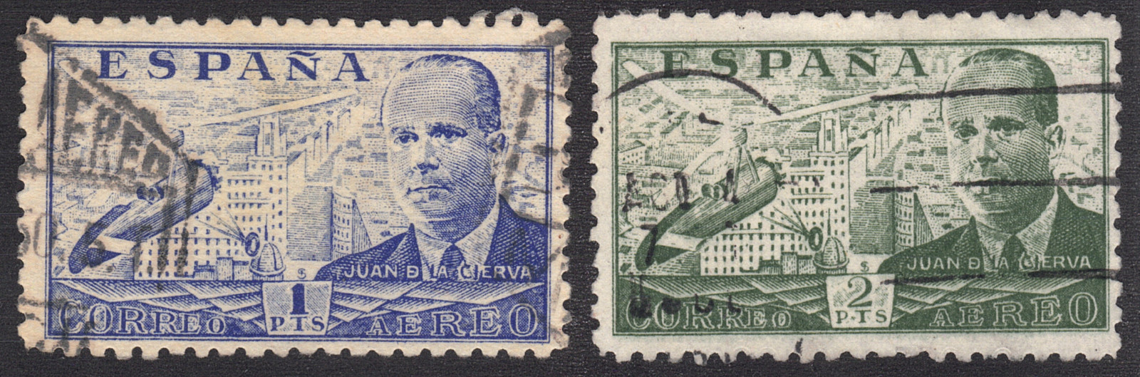 1941-47 Spain SC#  C113-C114 - Juan de la Cierva, Autogiro - 2 Different - Used