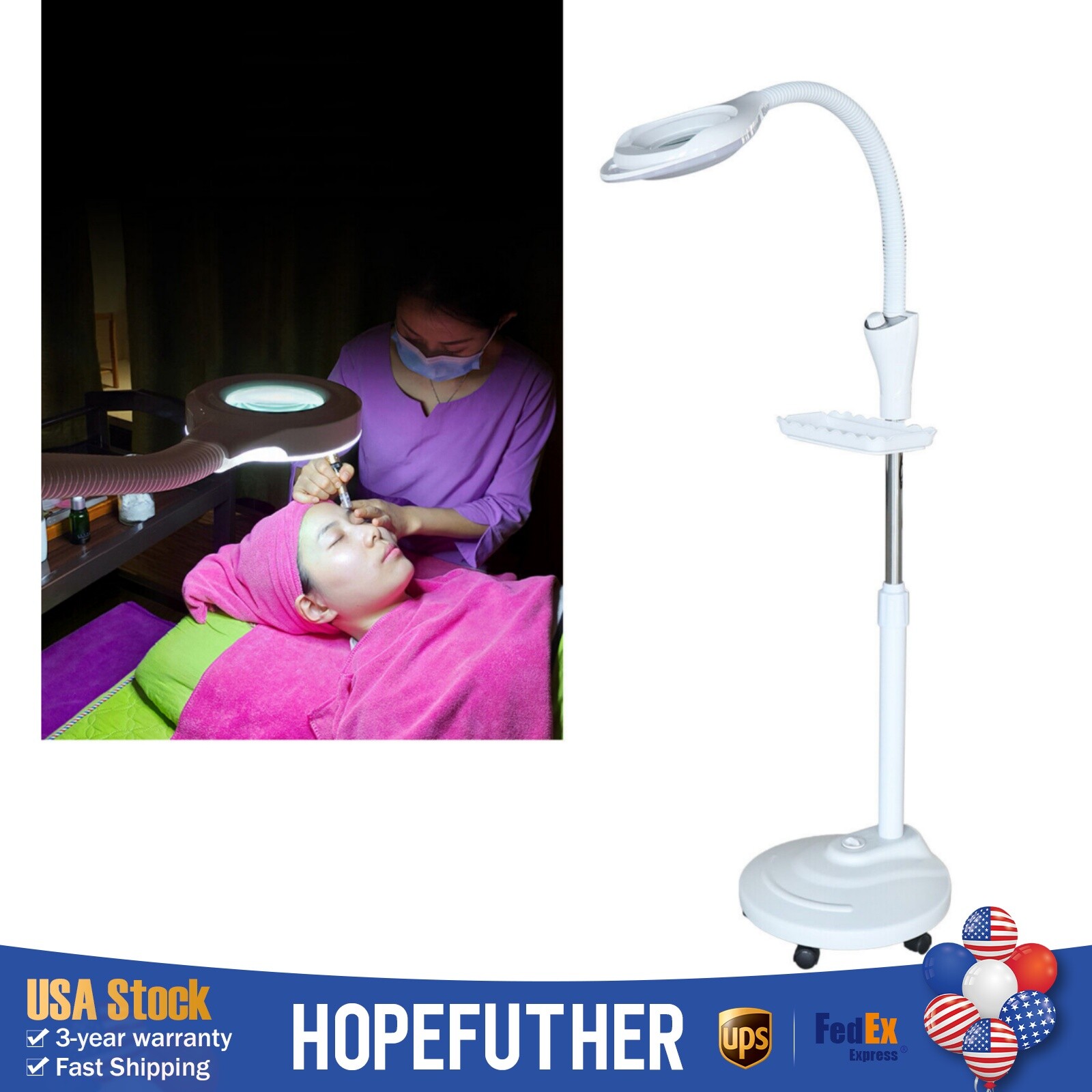 16X Diopter Floor Stand Rolling Magnifier LED Lamp Glass Magnifying Light Facial