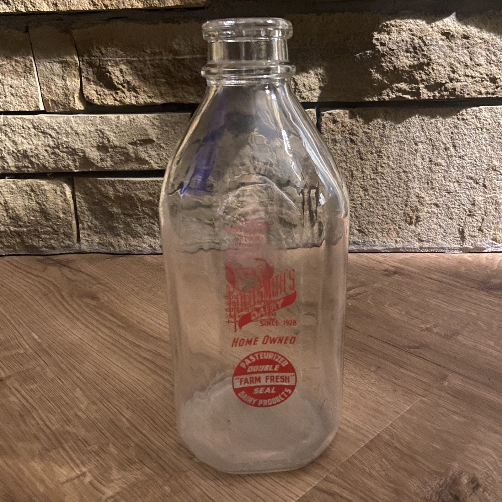 Vintage Duraglas Glass Milk Bottle Goldsmith’s Dairy Half Gallon Farmhouse Decor