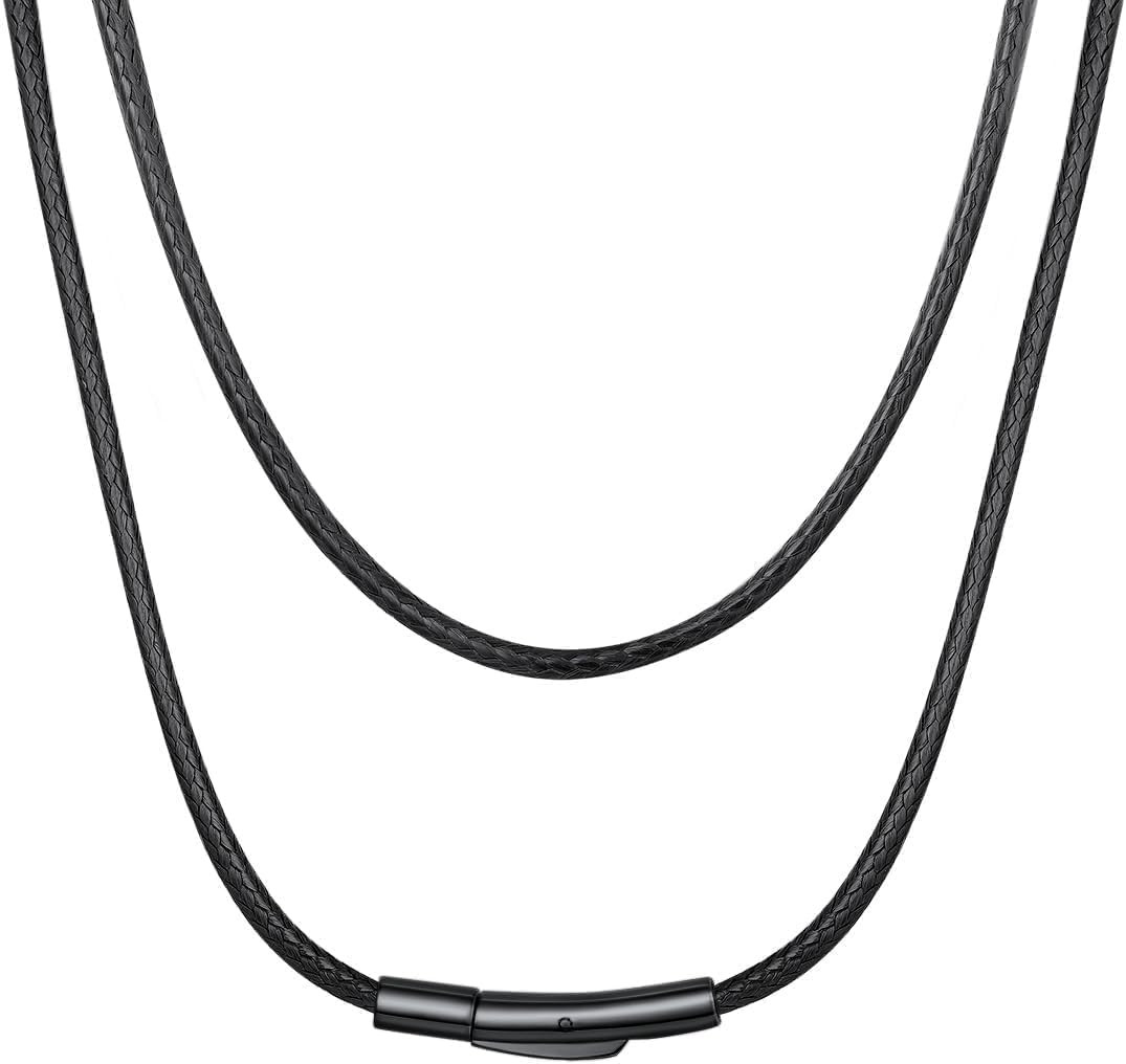 Waterproof Braided Black Leather Necklace Cord with Clasp, Men Women DIY Rope Ch