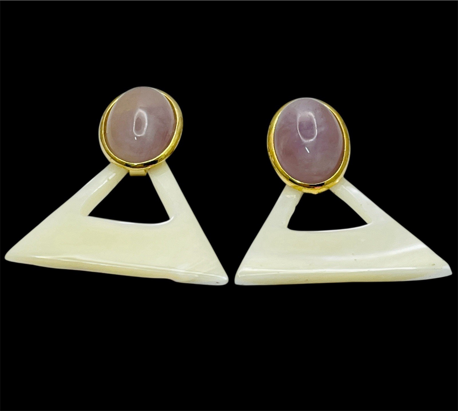 VTG Earrings Mother of Pearl Chalcedony Articulated Statement 80s Estate Jewelry