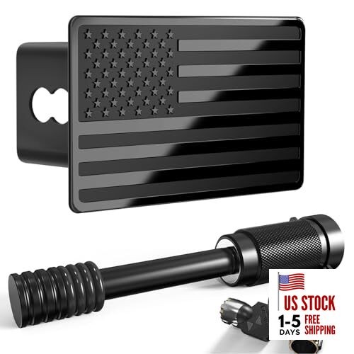 2.5 Inch American Flag Trailer Hitch Cover Plug with 5/8-Inch Pin Black