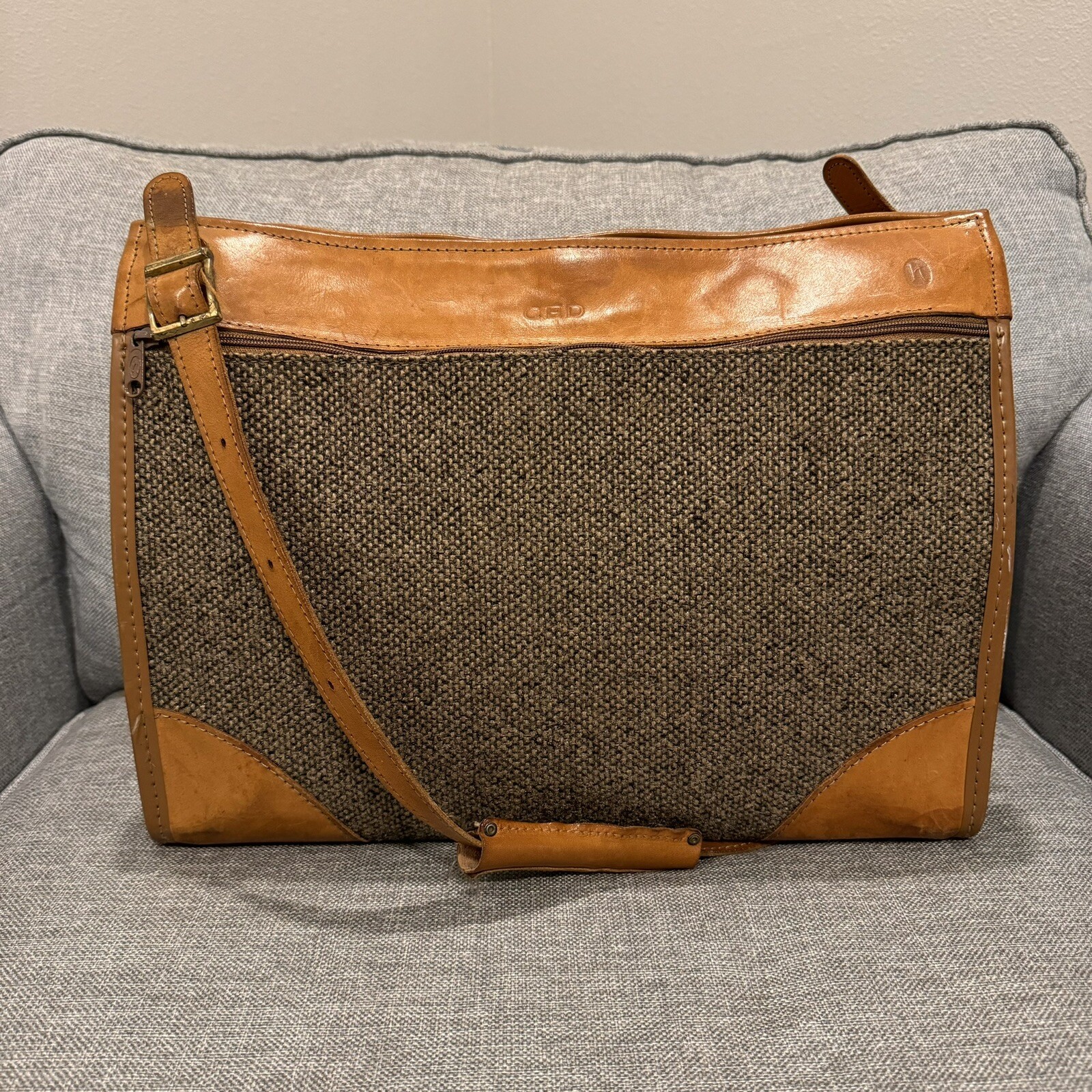 Hartmann Tweed Leather Carry On Shoulder Bag Travel Overnight Weekender Luggage