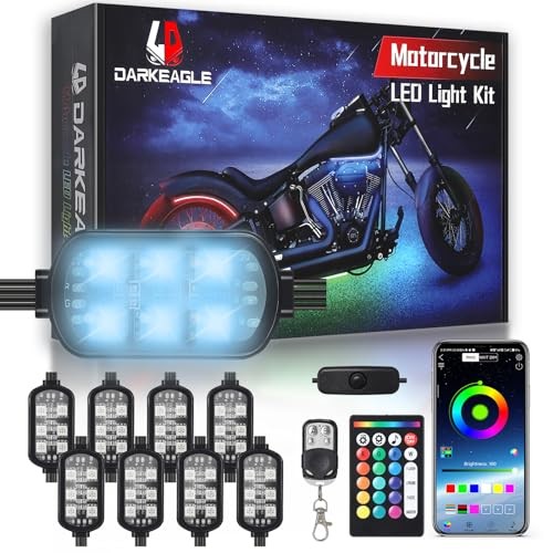 Motorcycle RGB LED Light Kits with APP/RF Remote, Multicolor Underglow 8Pods