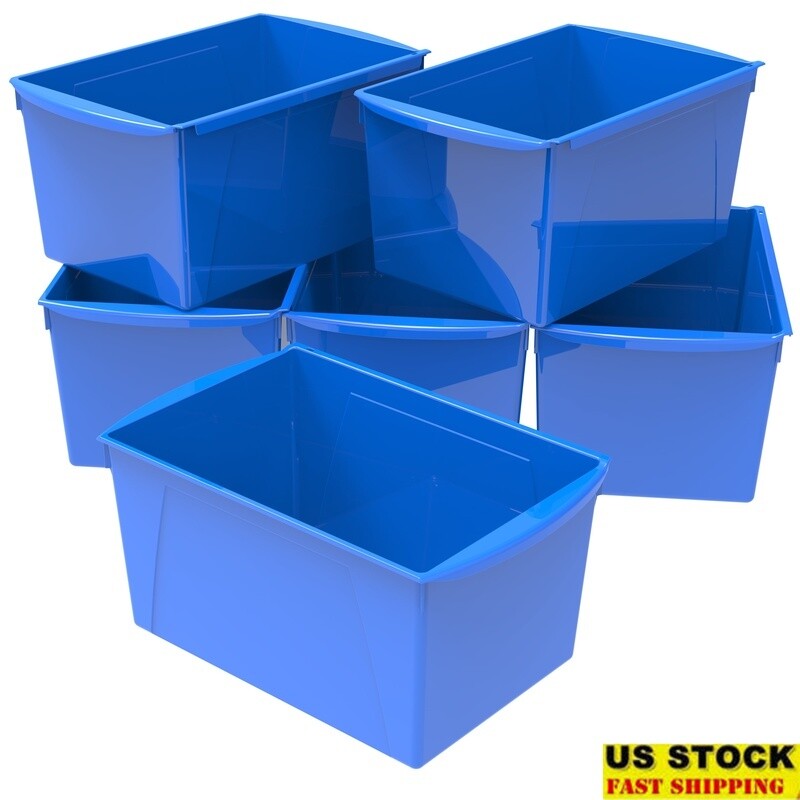 Wide Plastic Book Bin Organizer Storage Bins Kids Classroom Office 6-Pack New