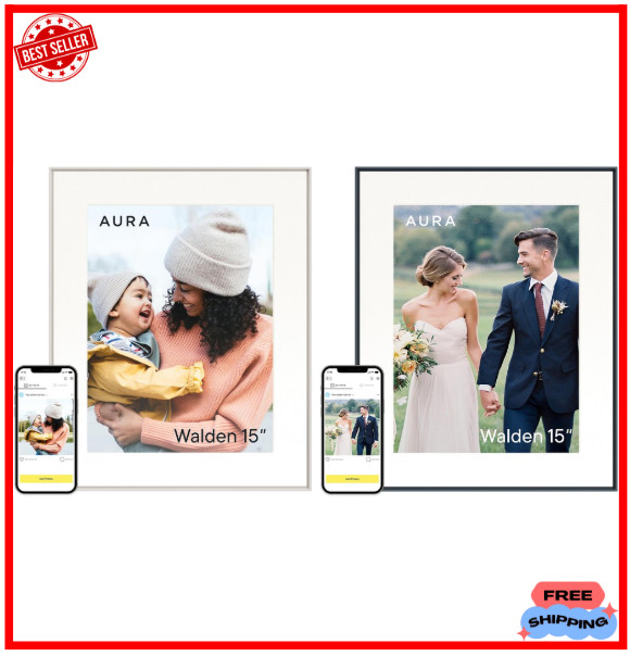 Aura Frames Walden HD 15" WiFi Digital Photo Frame, 2 Colors, NEW, FREE SHIPPING