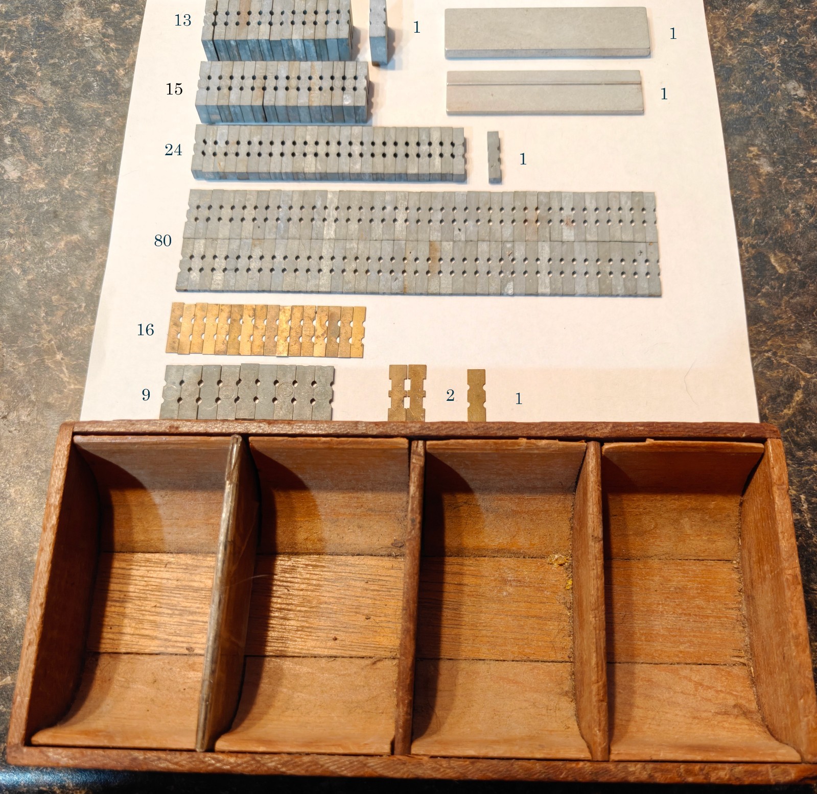 KINGSLEY Hot Foil Stamp Machine 4-bin Wood Tray and 160+ Spacers "READ ALL INFO"