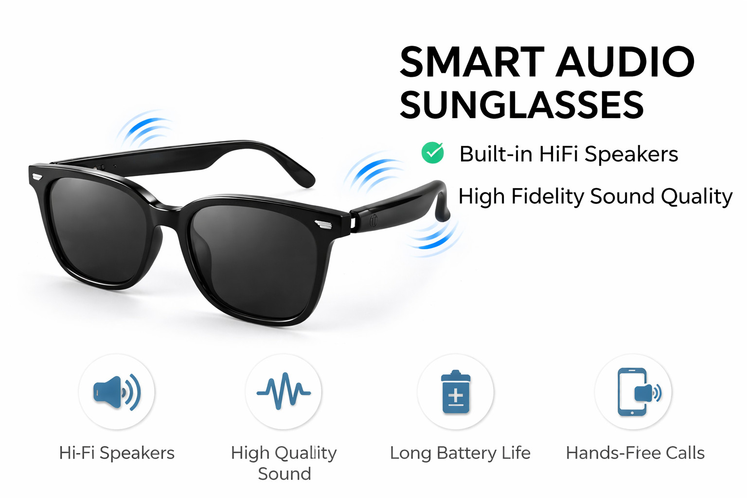 Smart Glasses AI Bluetooth Sunglasses Call Music Translation Work for Men&Women