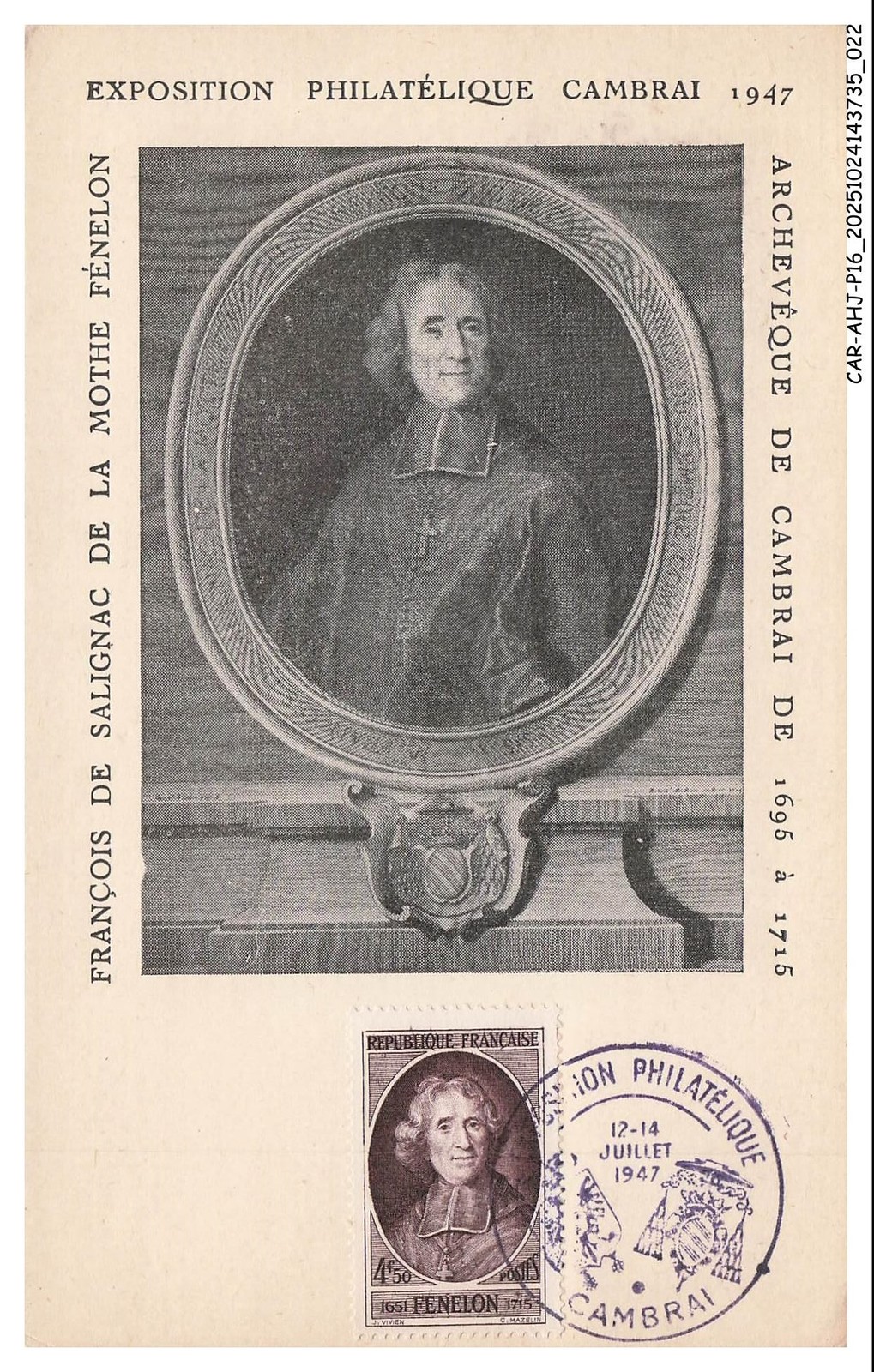 Car-AHJP16-0769-Card-Maximum - Philatelic Exhibition Cambrai - Fenelon - 1
