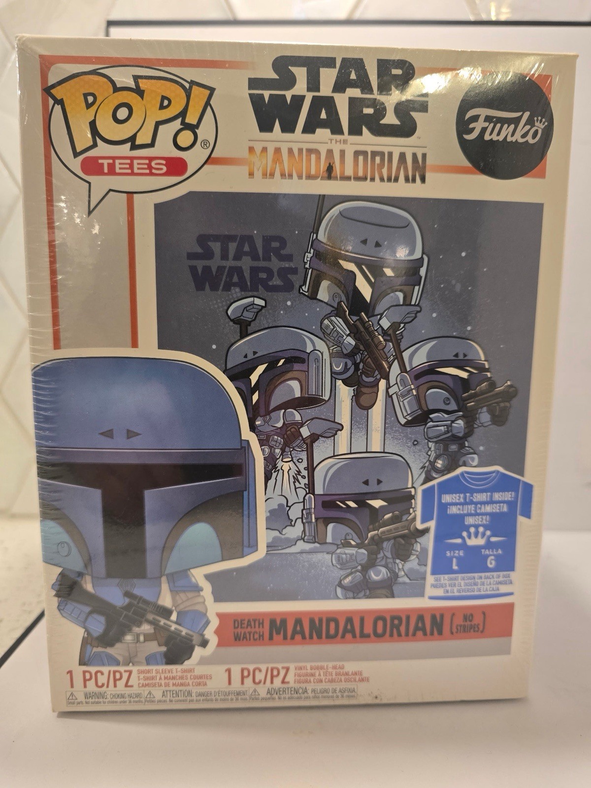 Funko Pop Death Watch Mandalorian Unisex Tee Large & Vinyl Figure Star Wars NEW