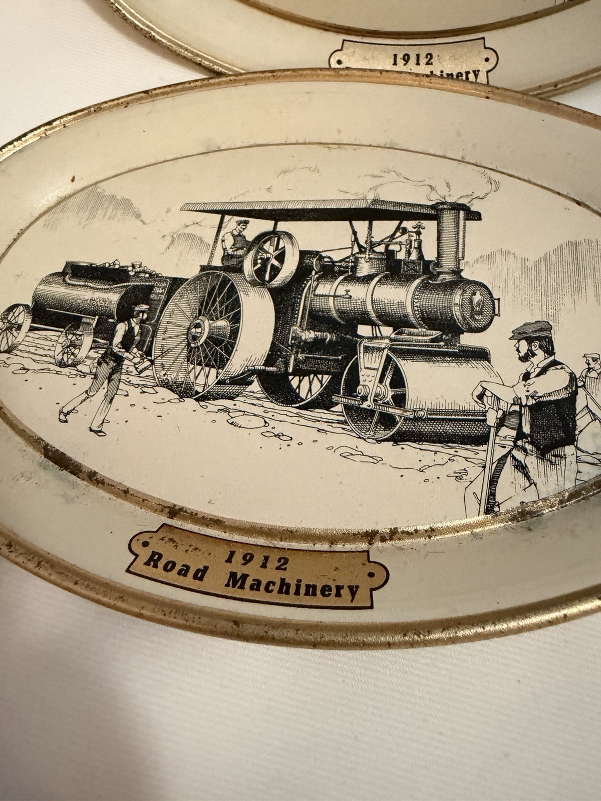 Vintage Fabcraft Inc Metal Trays Road Machinery Steam Roller Industrial Decor