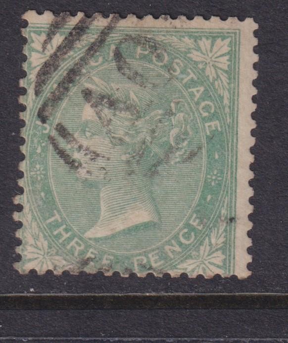 JAMAICA, 1863 Pineapple watermark 3d. Green, used.