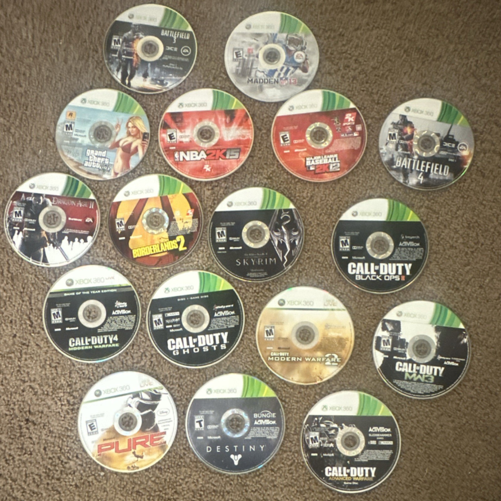 Microsoft Xbox 360 Game Lot Call of Duty, GTA, Borderlands, Skyrim, Sports