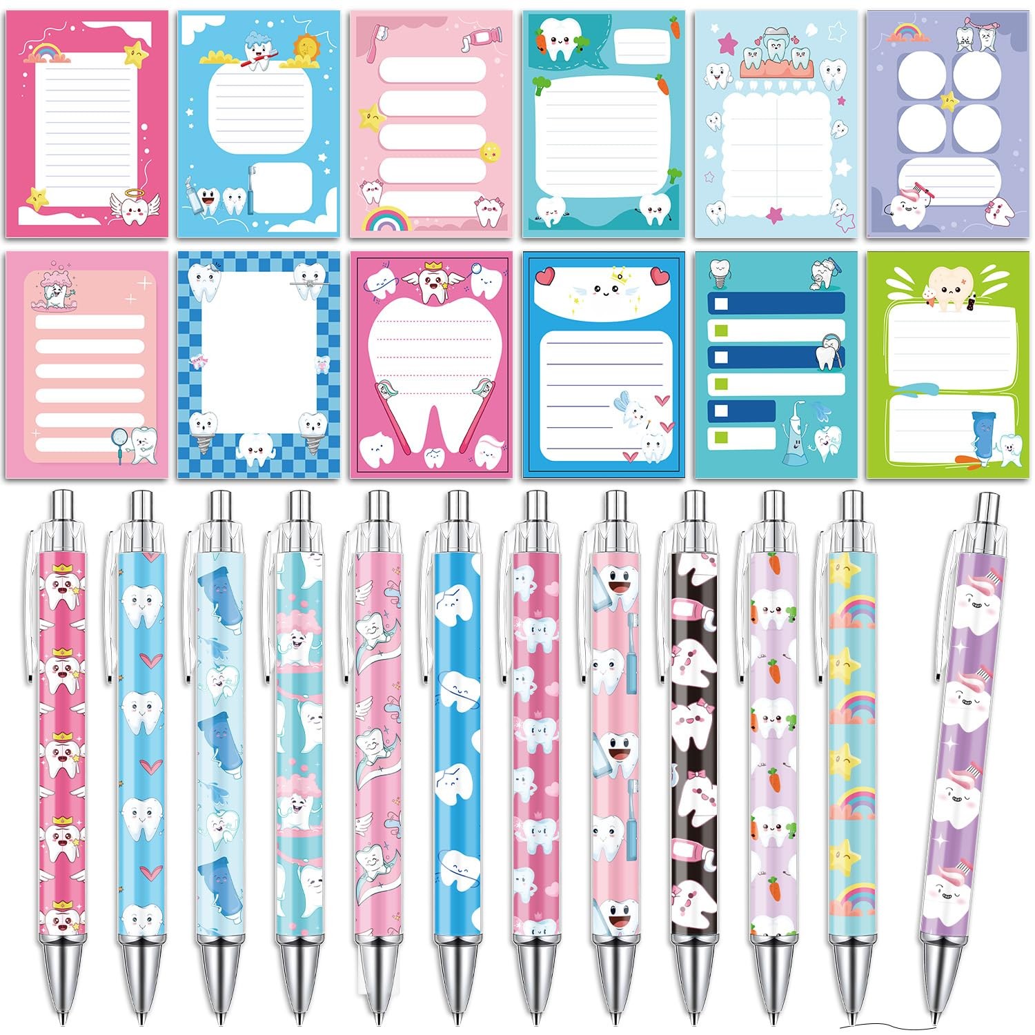 Wxiben Dental Pens with Sticky Notes Gifts 24 Pcs Teeth Ballpoint Pens... 