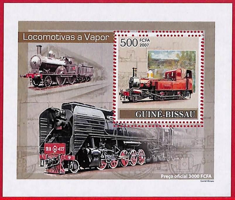 A5253 - GUINE-BISSAU - ERROR MISPERF Stamp Sheet - 2007 - Steam Locomotives