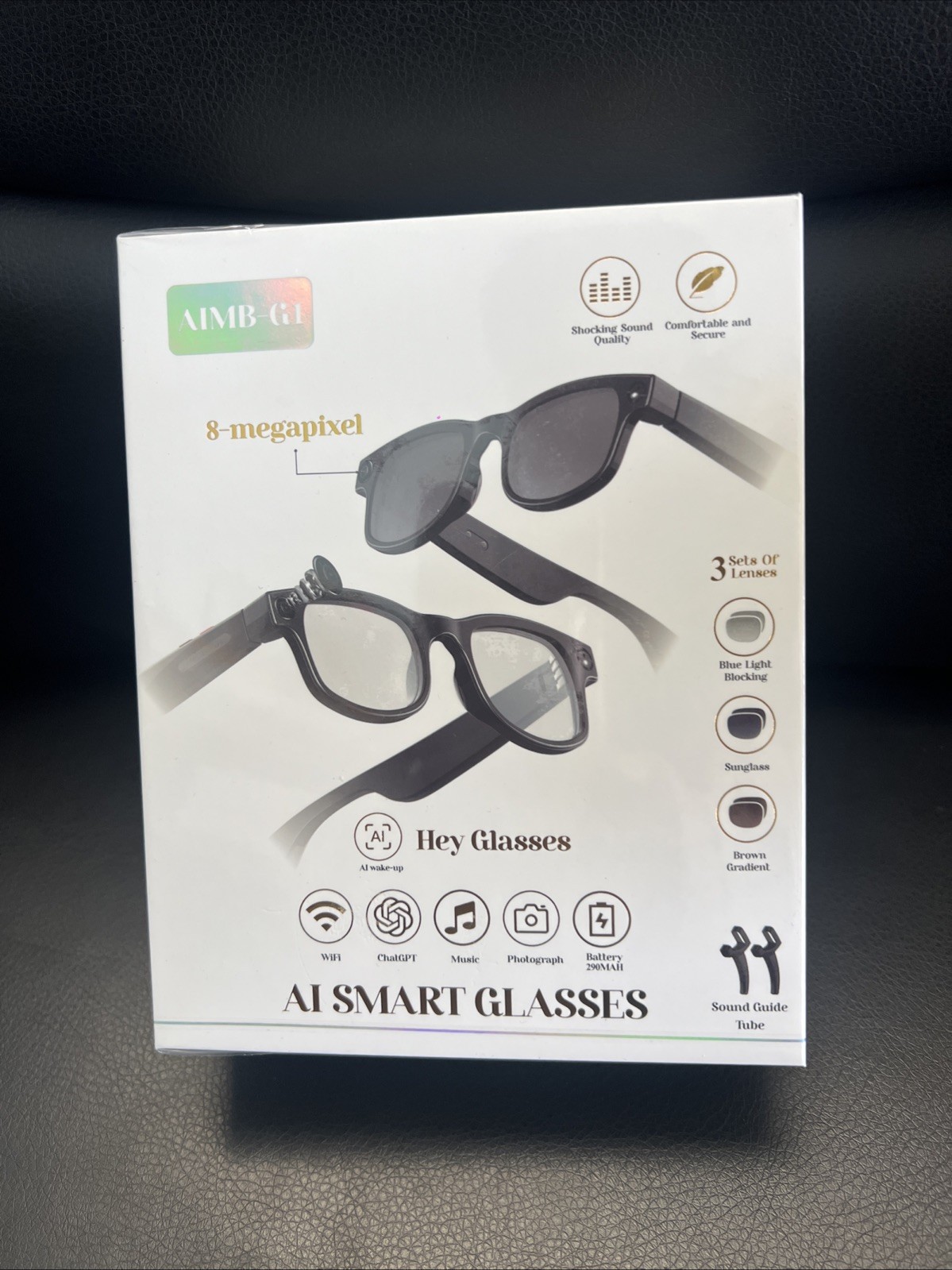 AiMB-G1 Bluetooth Voice Control Smart Glasses W/8MP, 1080p Camera BRAND NEW