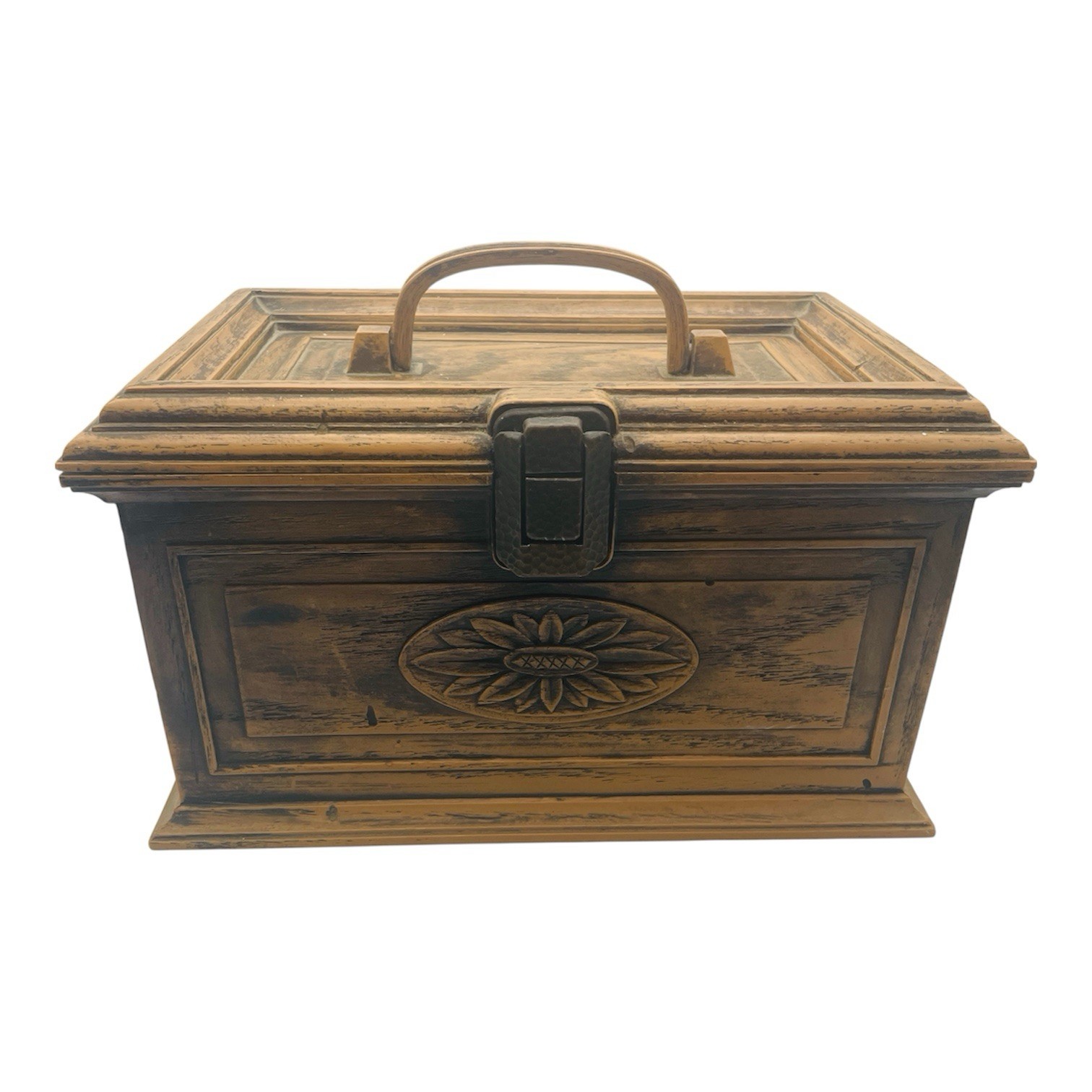 Vintage Lerner Faux Wood Plastic Sewing Trinket Box w Tray 10.5x7x6”