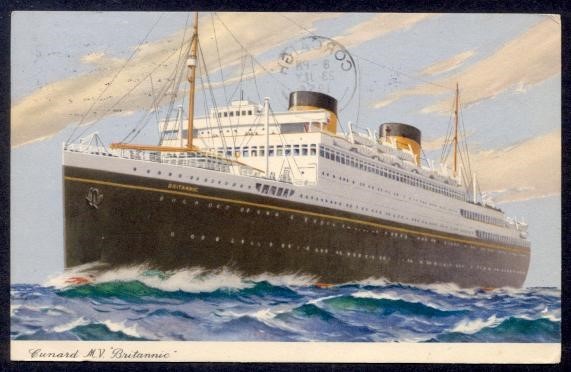 IRELAND 1954 CUNARD MV BRITANNIC PPC TO USA