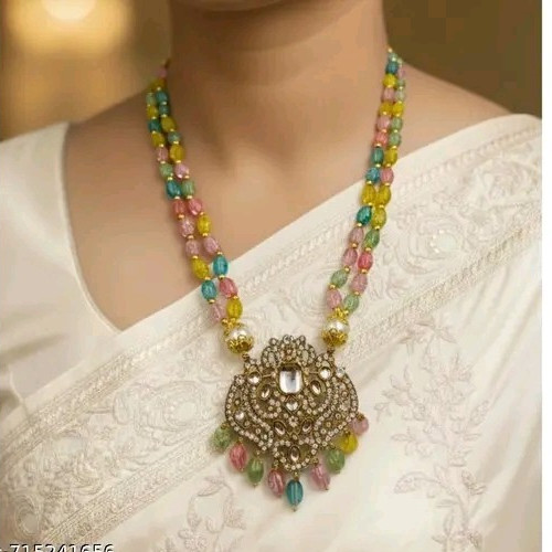 Golden Beads Necklace Ethnic Fashionable Jewellery For Her Wear Pendant Style