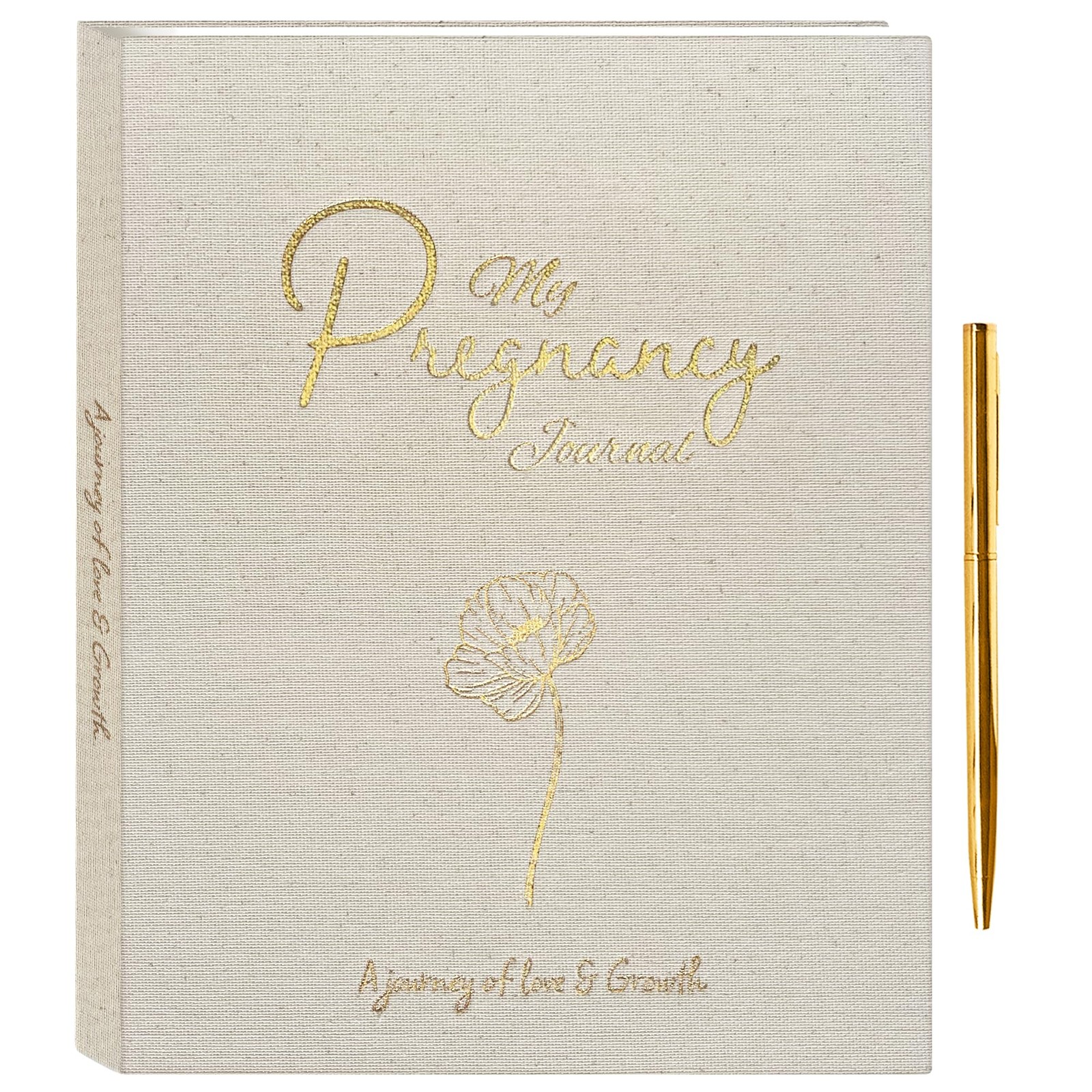 Pregnancy Journal 90 pages – Linen Memory Book with Gold Pen – Baby Memory Bo...