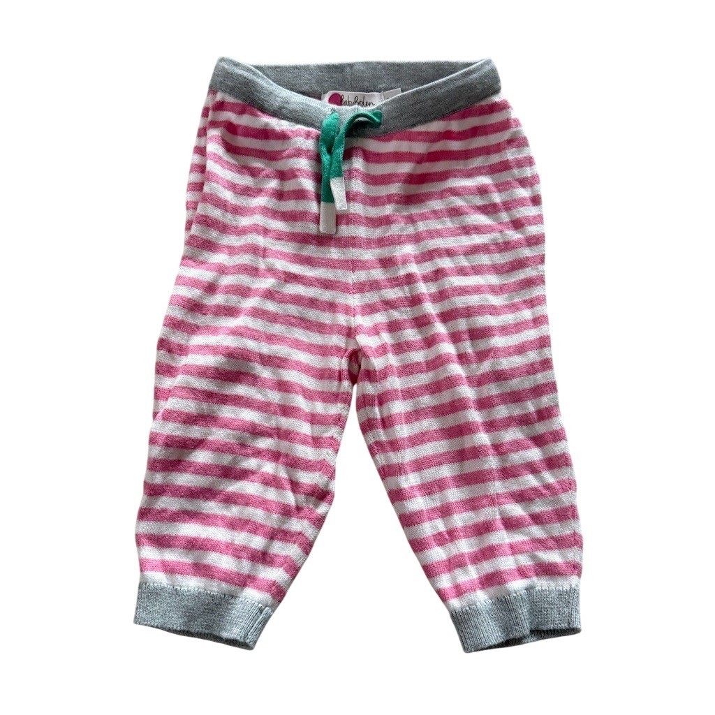Mini Boden Baby knit Jogger Pants 3-6M Pink & White Stripe Drawstring athleisure