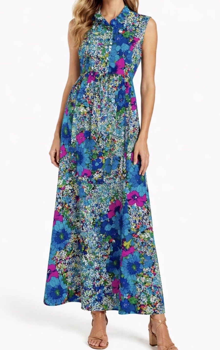 LUDY for Ludi’s Honolulu Vintage Colorful Sleeveless Hawaiian Maxi Dress (SMALL)