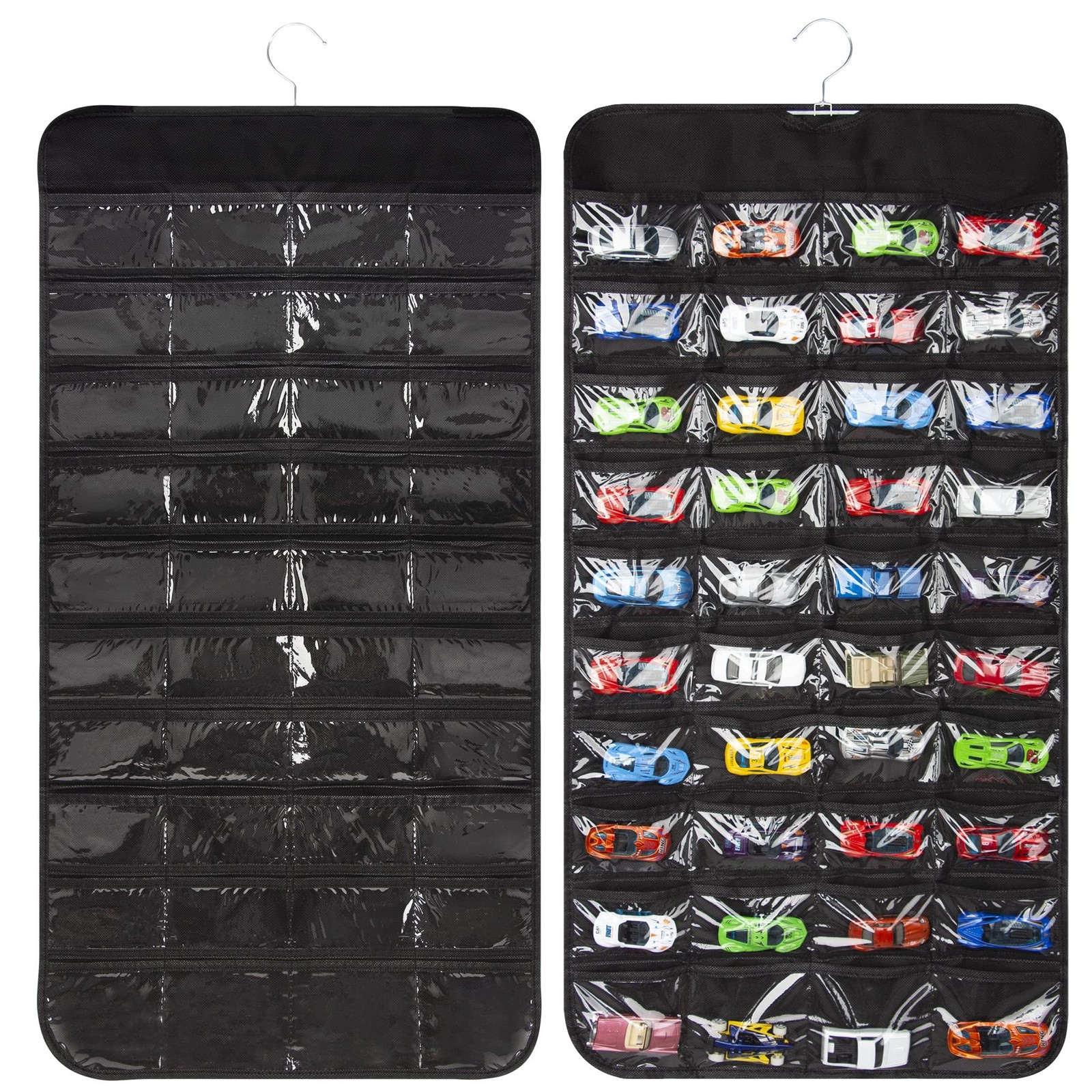 Hanging Organizers for Toy Car Double Sided 80 Pockets Display Case for Toy C...