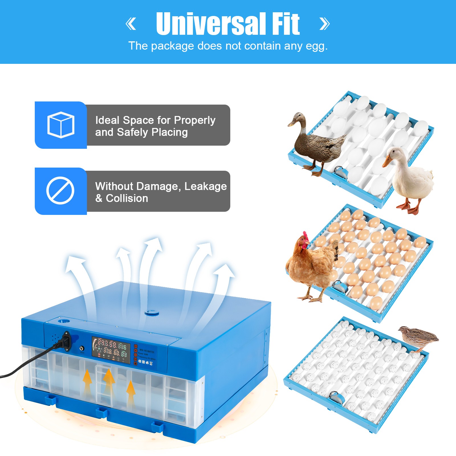 48 Eggs Incubator 80W Digital Automatic Hatcher For Hatching Chicken Quail Birds
