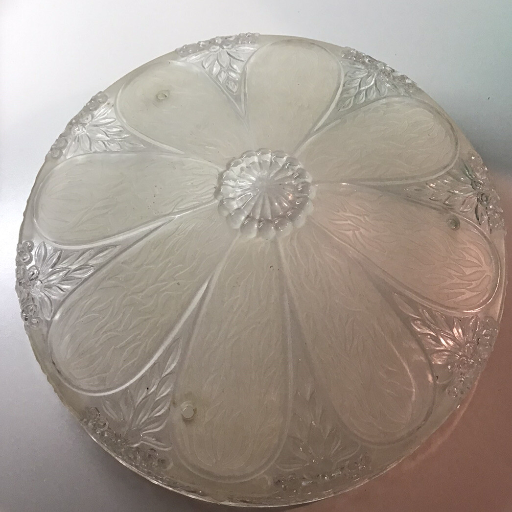 Vintage Art Deco Frosted  Glass Light Shade 3 Hole Ceiling Fixture 10" Opening