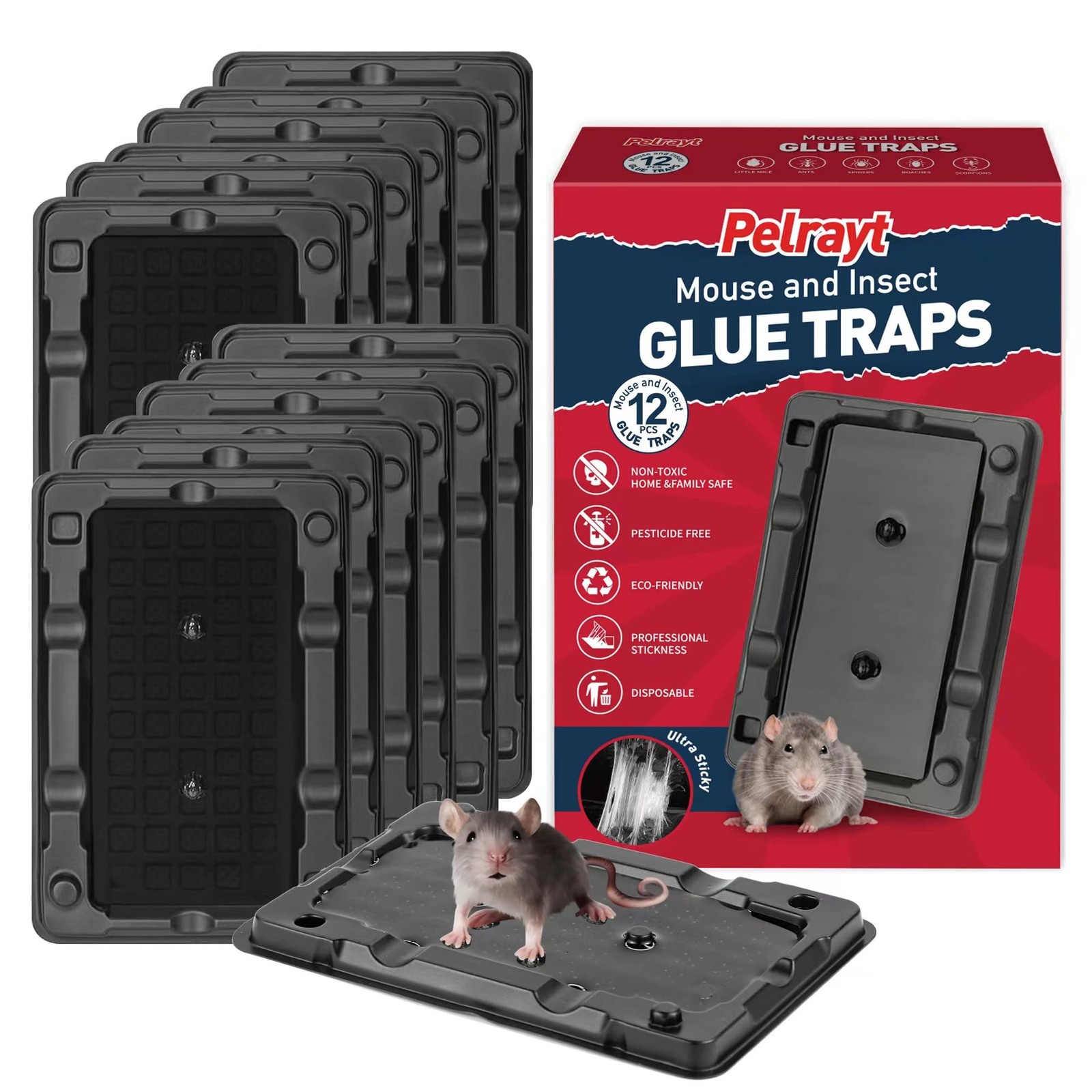 Glue Mouse Traps Indoor for Home -12 Pack Sticky MouseTraps black 